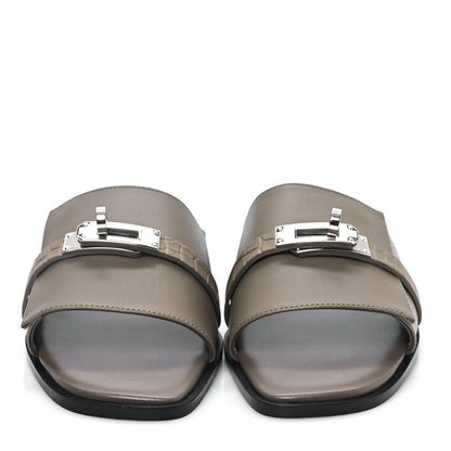 Hermes Calfskin Matte Alligator Giulia Sandals 38 Etoupe 2 of 8