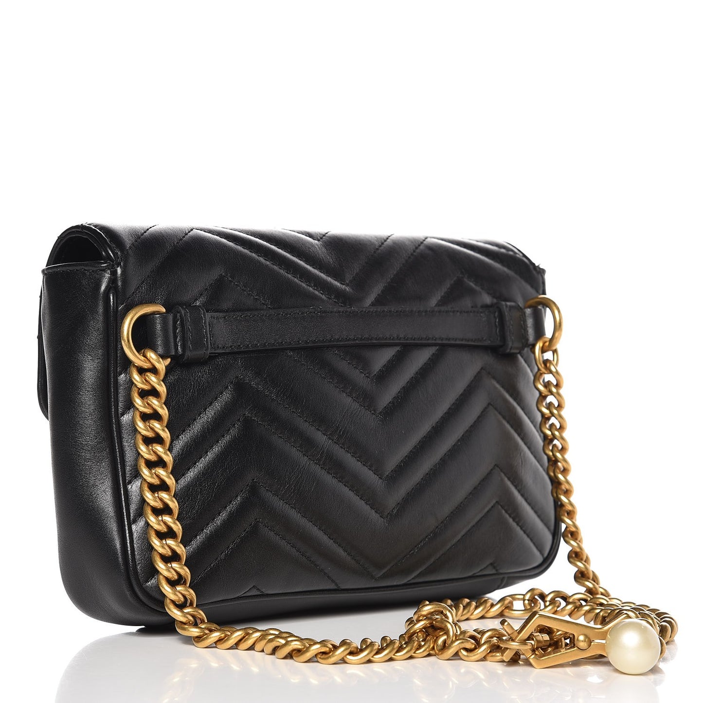 Calfskin Matelasse Pearly GG Marmont Chain Belt Bag Black