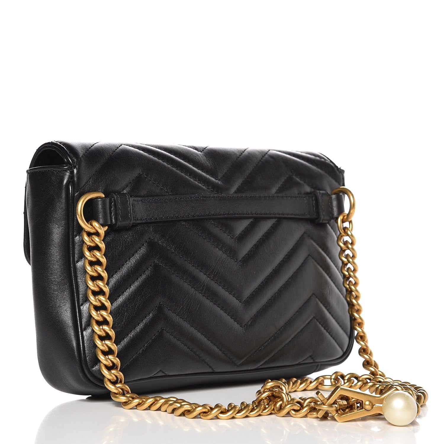 Gucci Calfskin Matelasse Pearly GG Marmont Chain Belt Bag Black 3 of 8