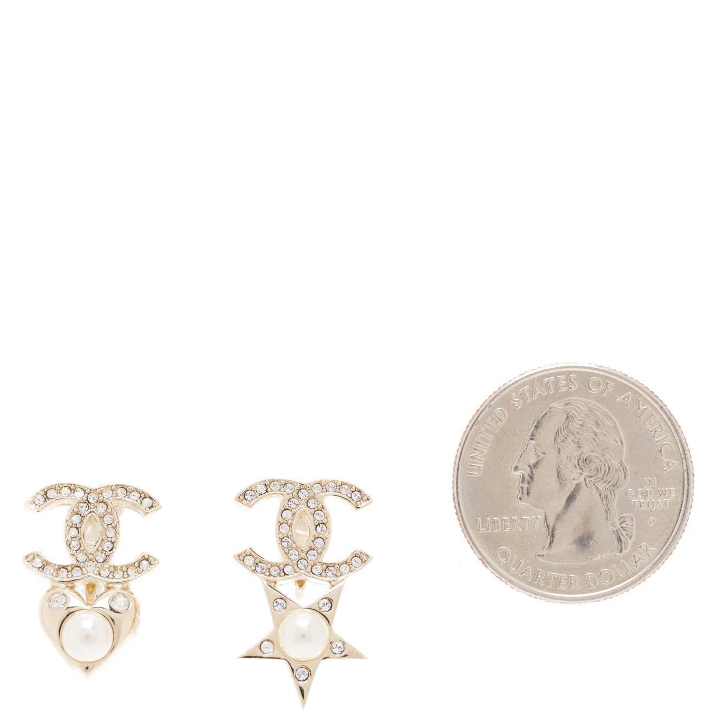 Chanel Crystal CC Star Heart Clip On Earrings Gold 2 of 5
