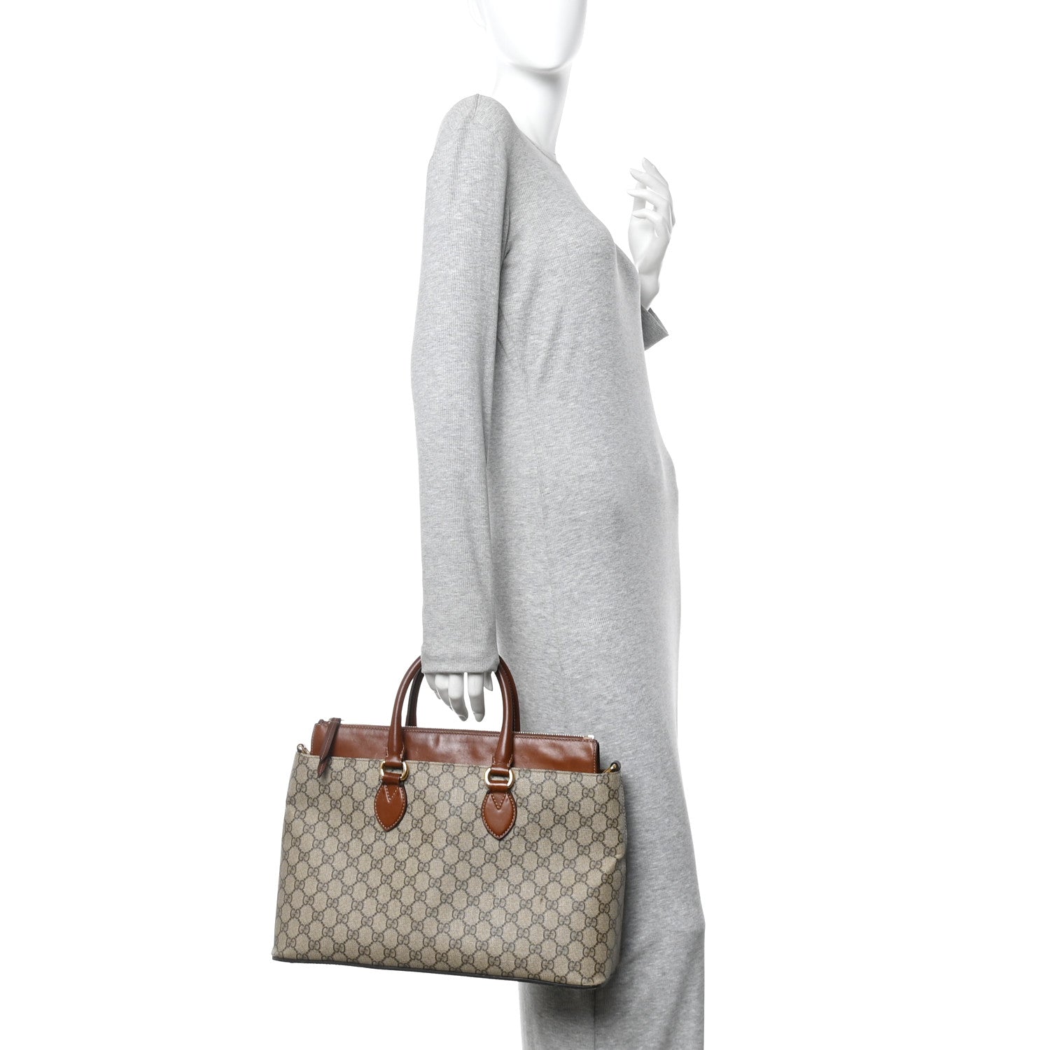 Gucci GG Supreme Monogram Small Zip Top Tote Beige Tuscany 1840613