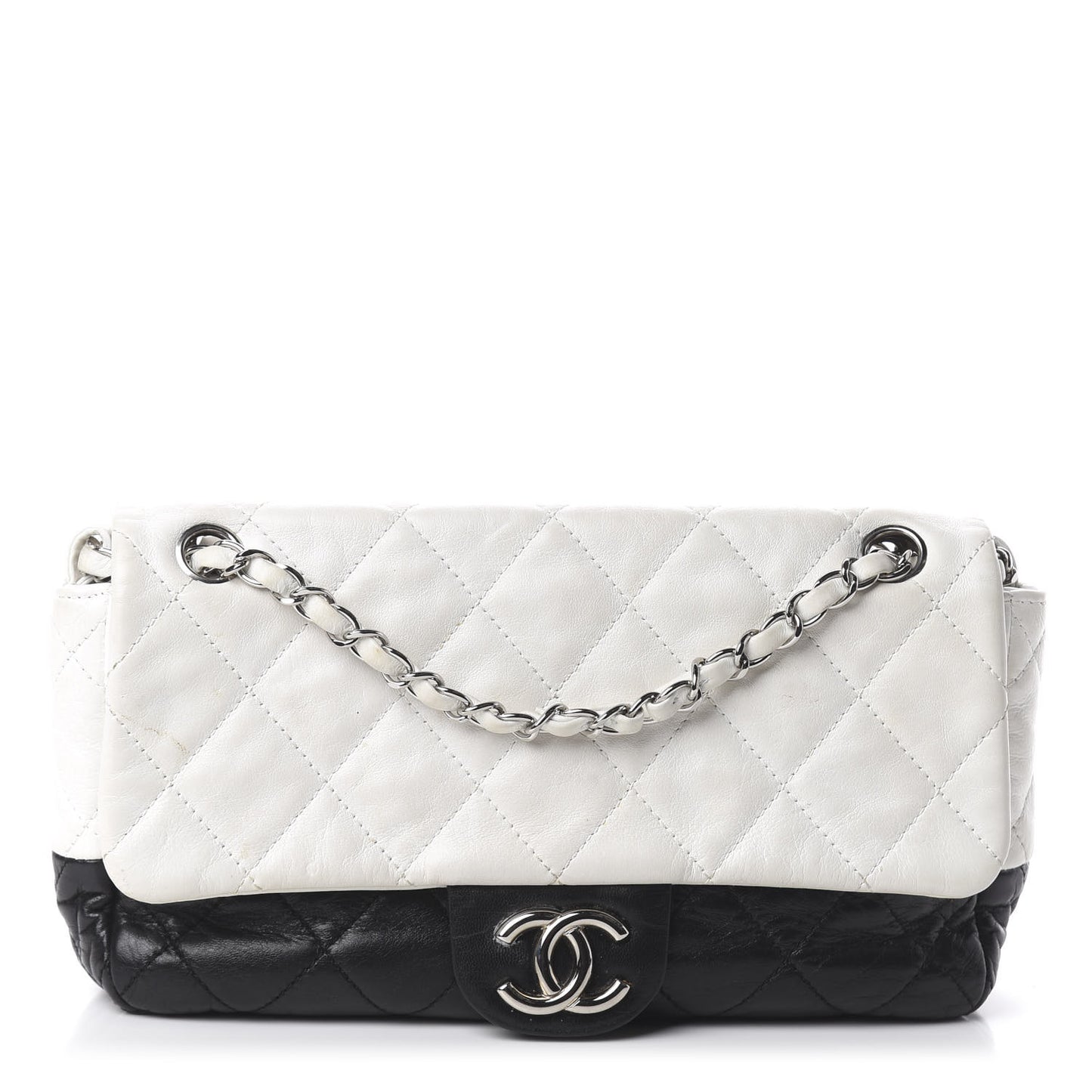 Lambskin Quilted Medium Flap Black White