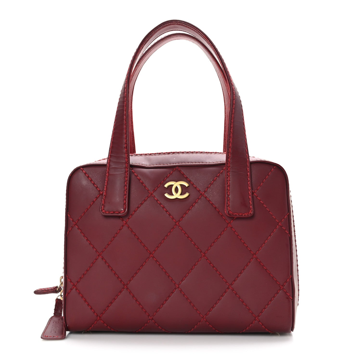Chanel Calfskin Contrast Stitch Small Surpique Bowler Red 1 of 8