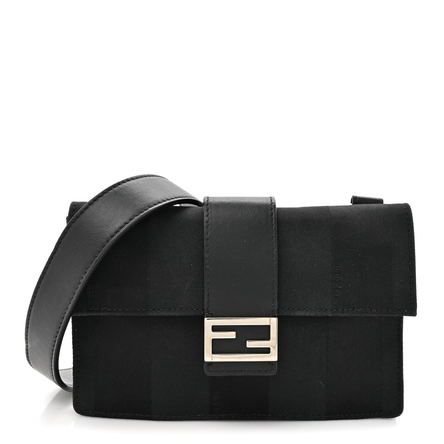 Fendi Recycled Nylon Vitello Grace Light Pequin Baguette Belt Pouch Black 1 of 12
