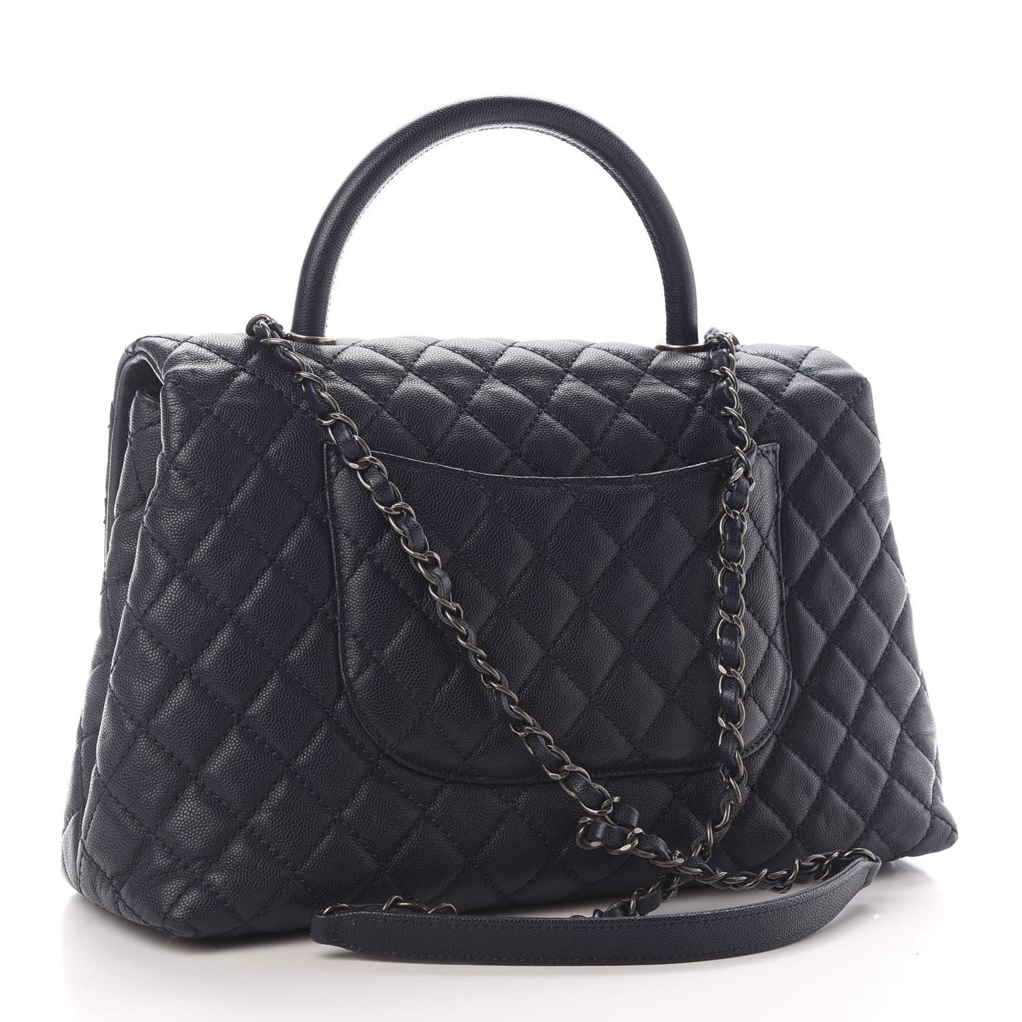 Caviar Quilted Medium Coco Handle Flap Navy Blue
