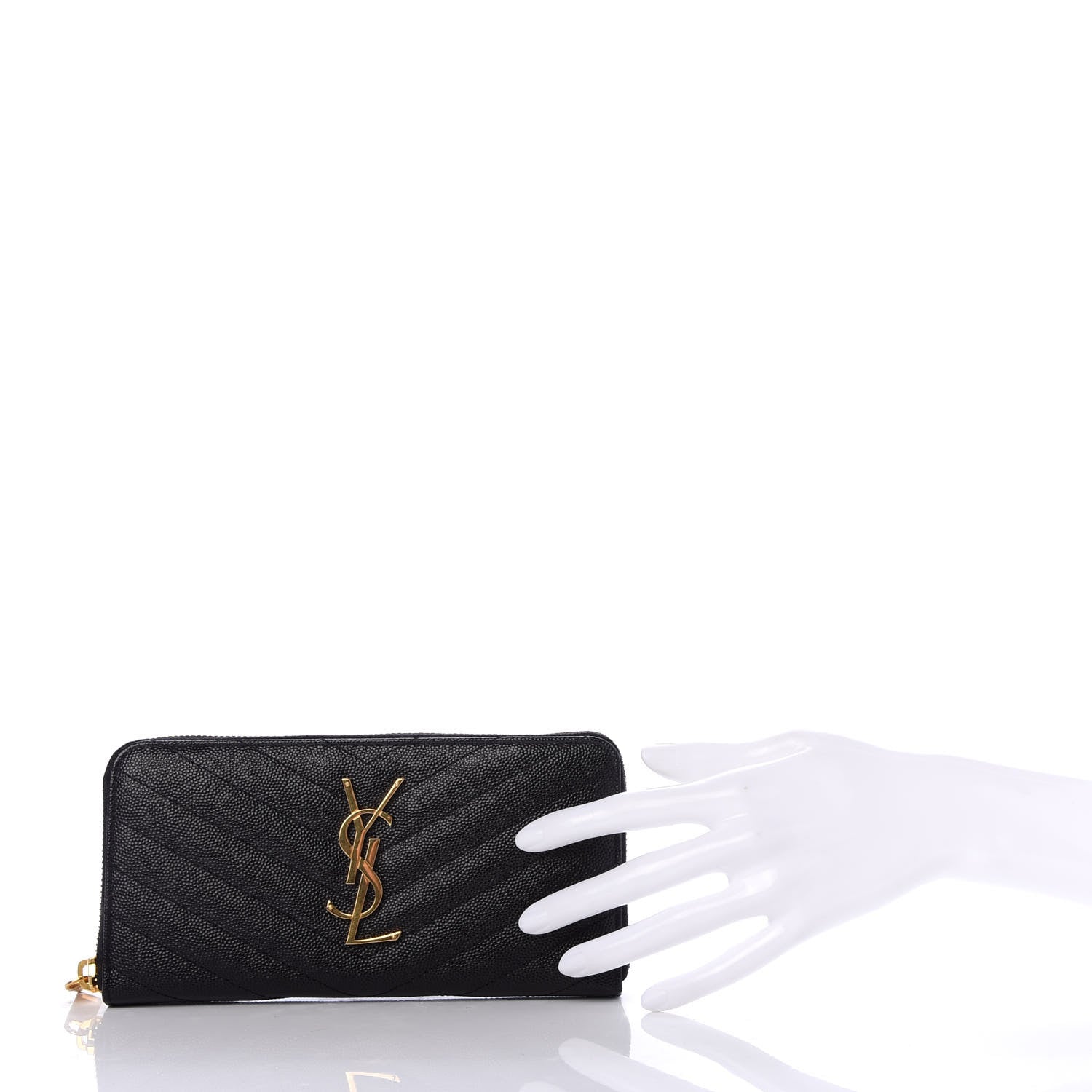 Saint Laurent Grain De Poudre Matelasse Chevron Monogram Zip Around Wallet Black 2 of 7