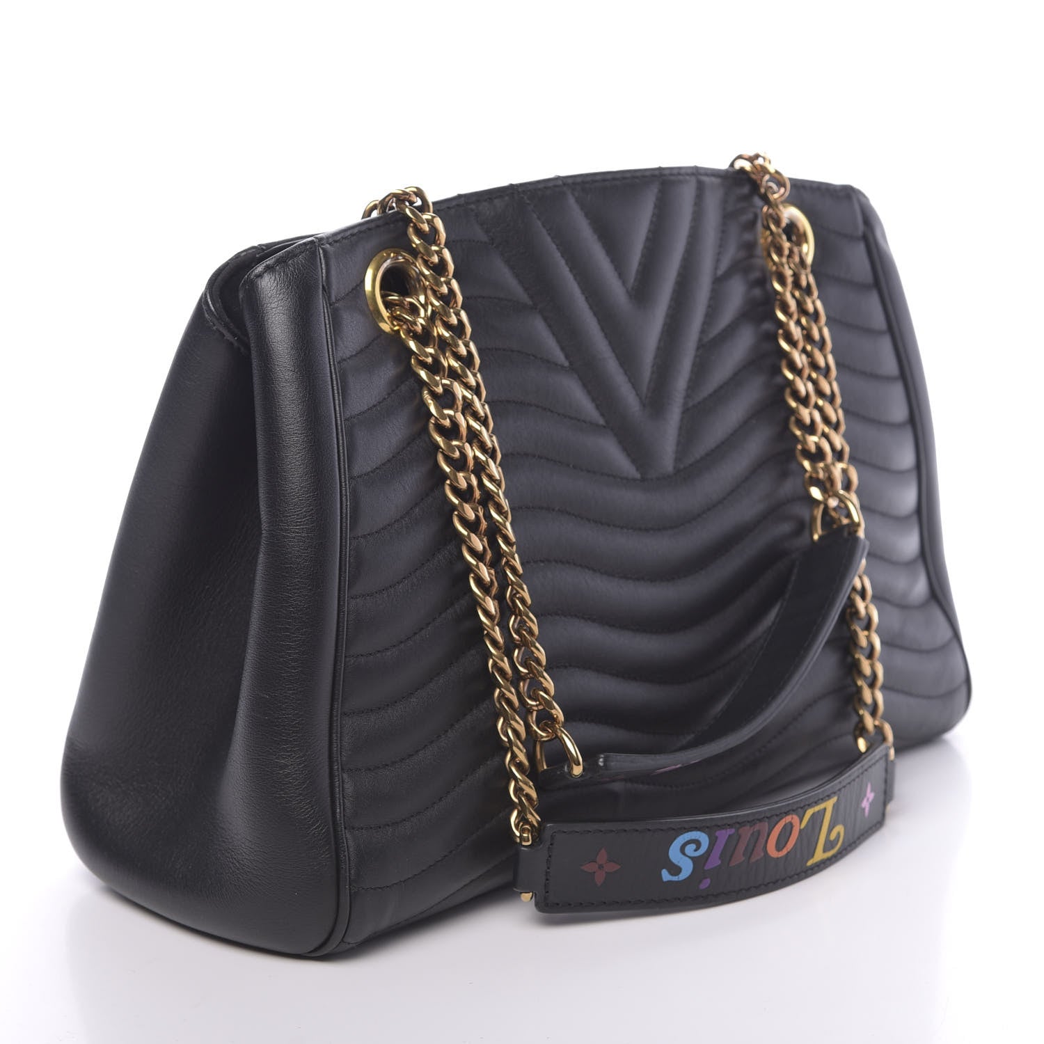 Louis Vuitton Calfskin New Wave Chain Tote Black 2 of 10