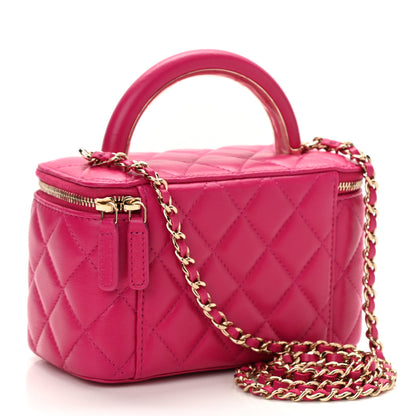 Chanel Lambskin Quilted Small Top Handle Vanity Case With Chain Dark Pink 3 of 12
