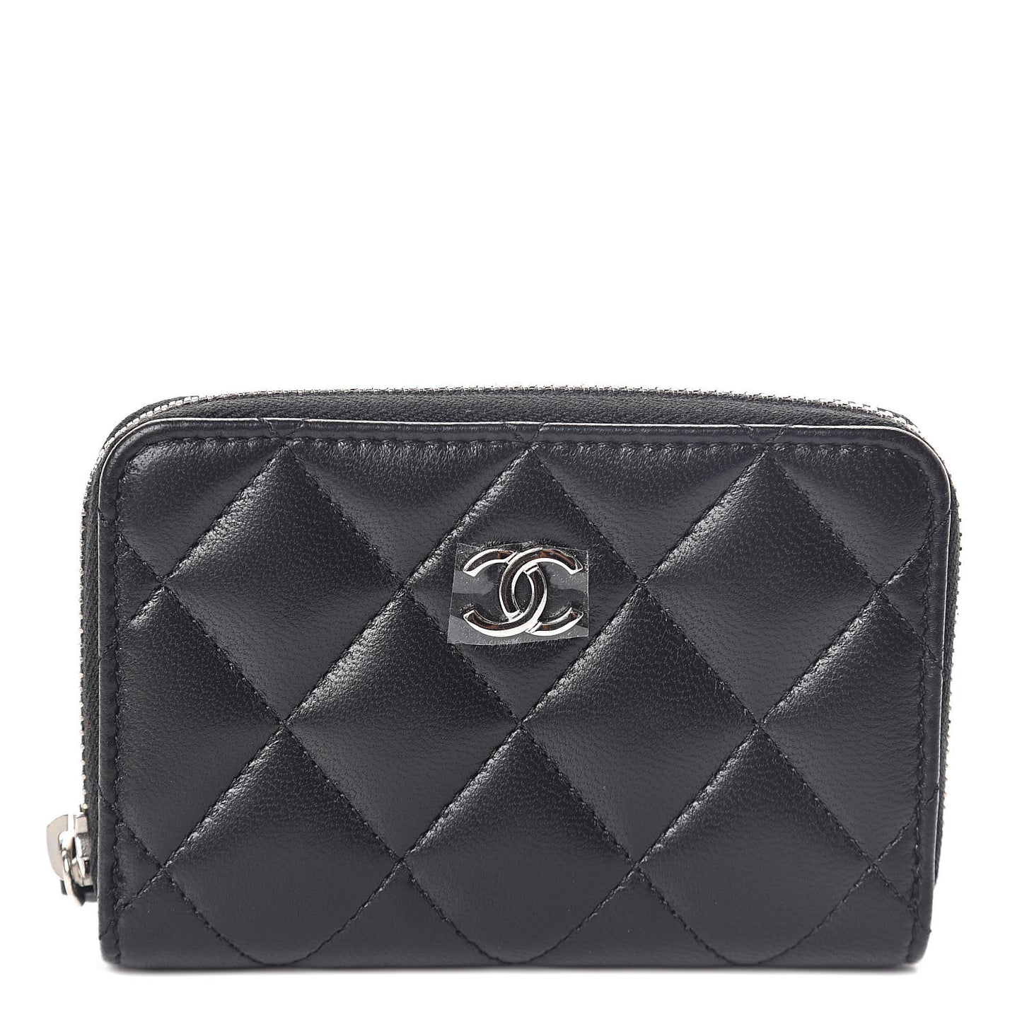 Lambskin Quilted Zip Coin Purse Black