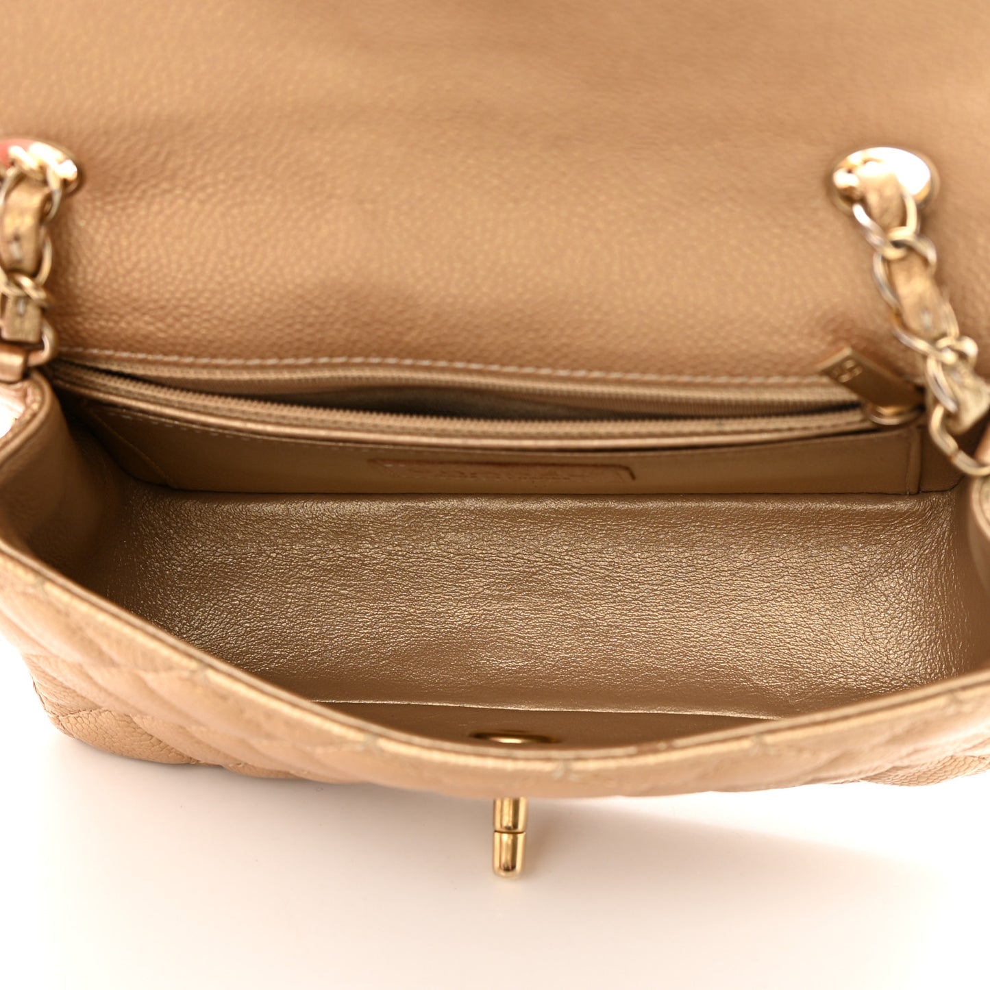 Pearly Caviar Quilted Mini Rectangular Flap Gold