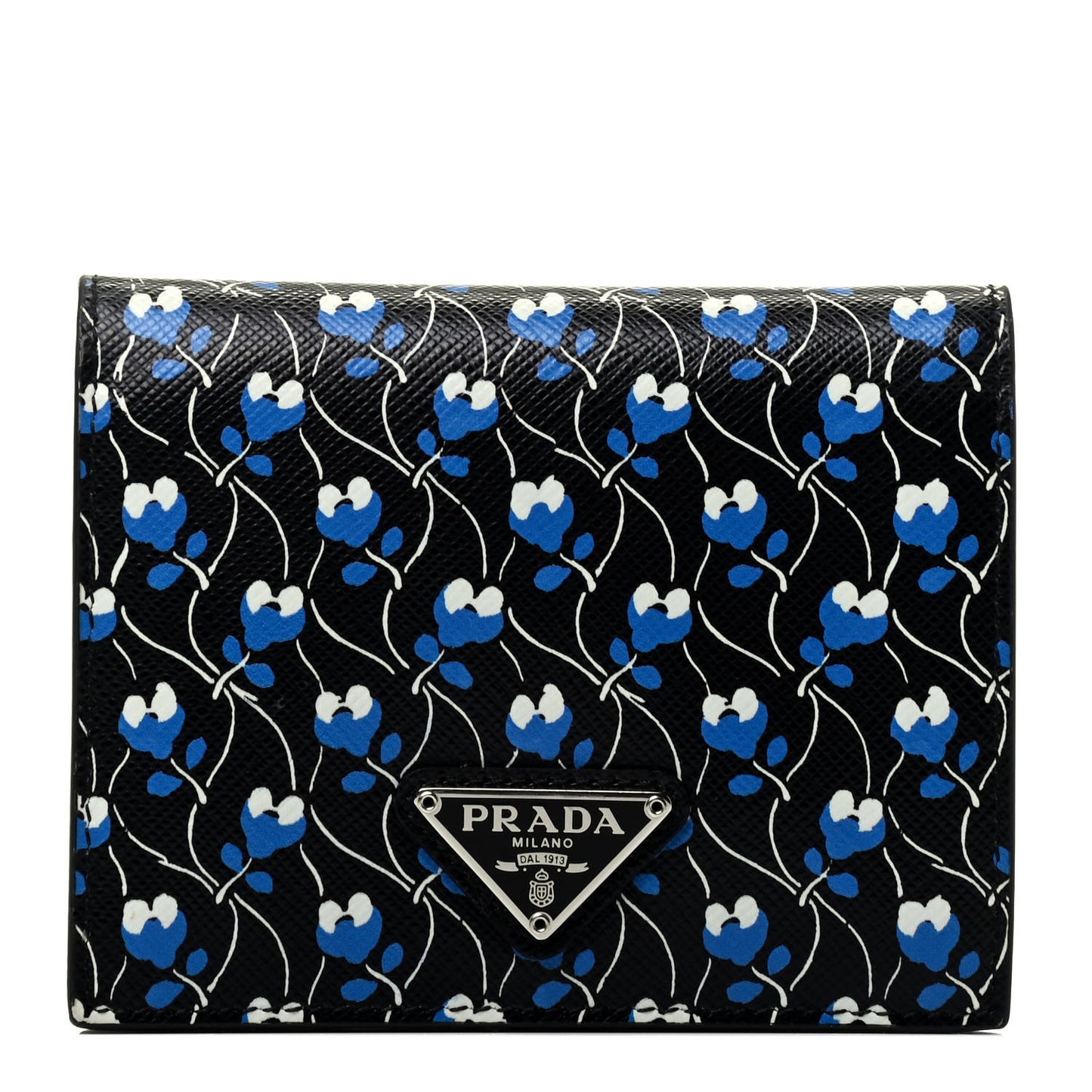 Saffiano Floral Print Bi-Fold Wallet Black