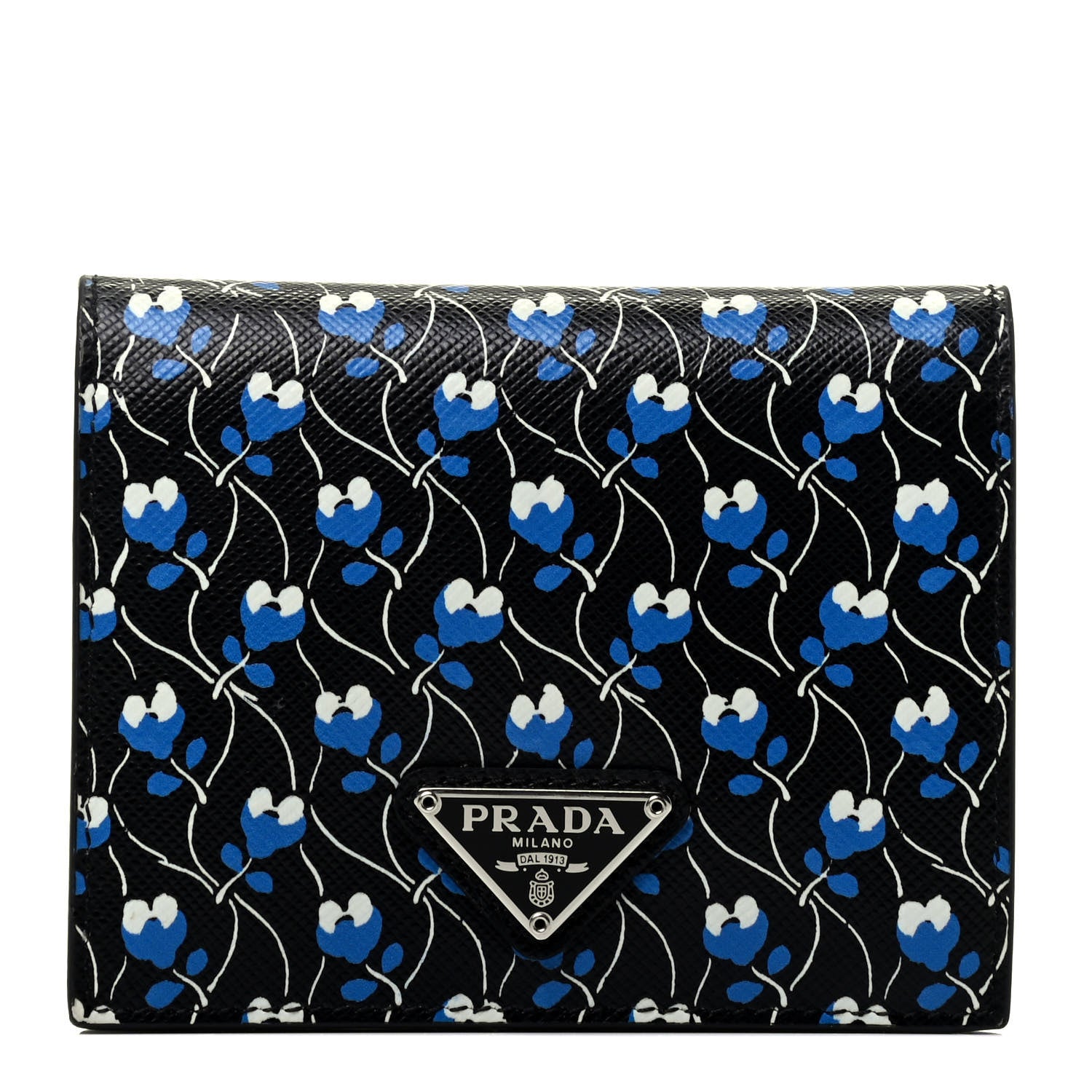 Prada Saffiano Floral Print Bi-Fold Wallet Black 1 of 7