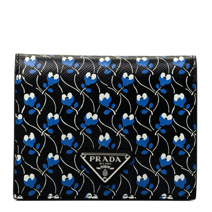 Prada Saffiano Floral Print Bi-Fold Wallet Black 1 of 7