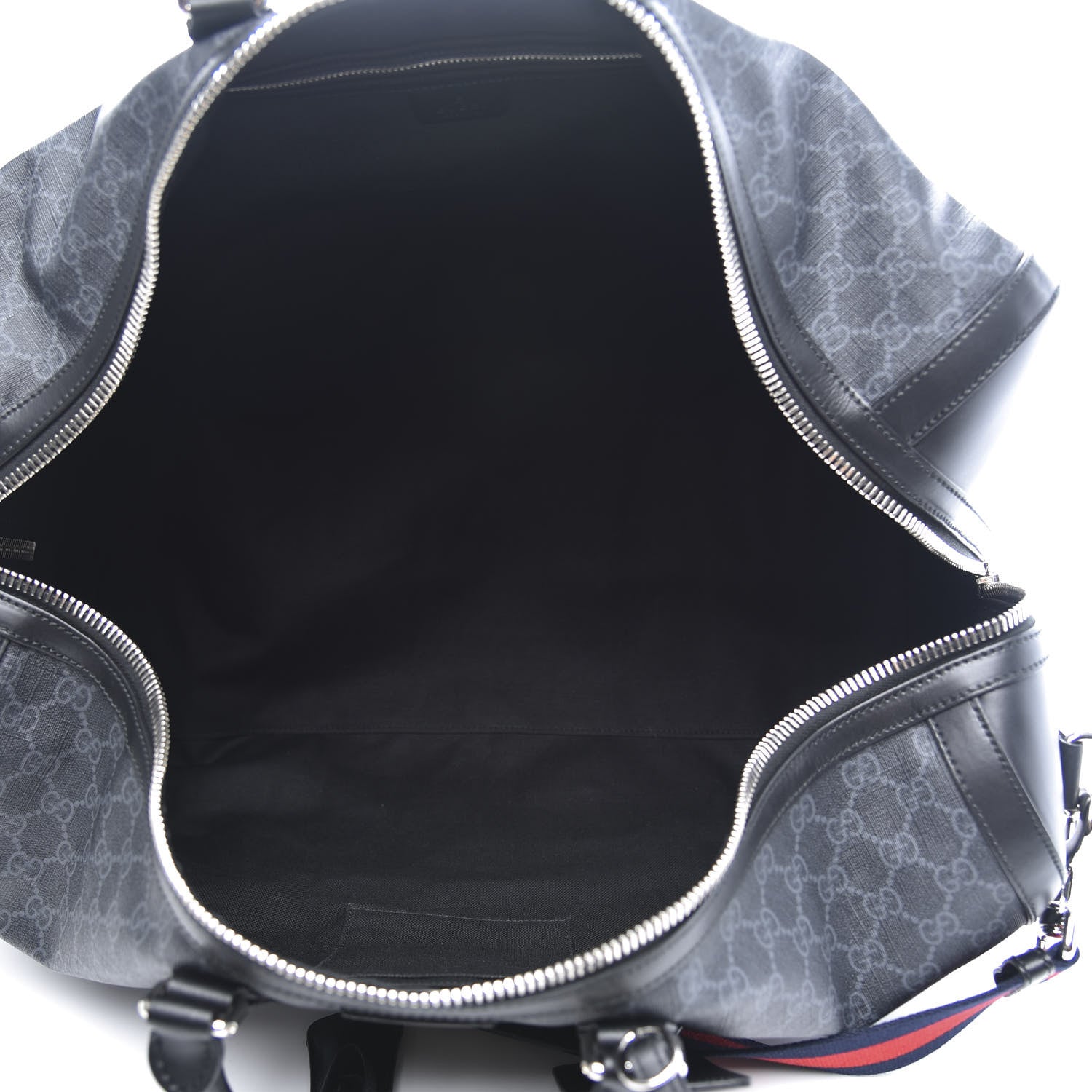Gucci Soft GG Supreme Monogram Appia Calfskin Web Large Carry On Duffle Bag Black Grey 4 of 12