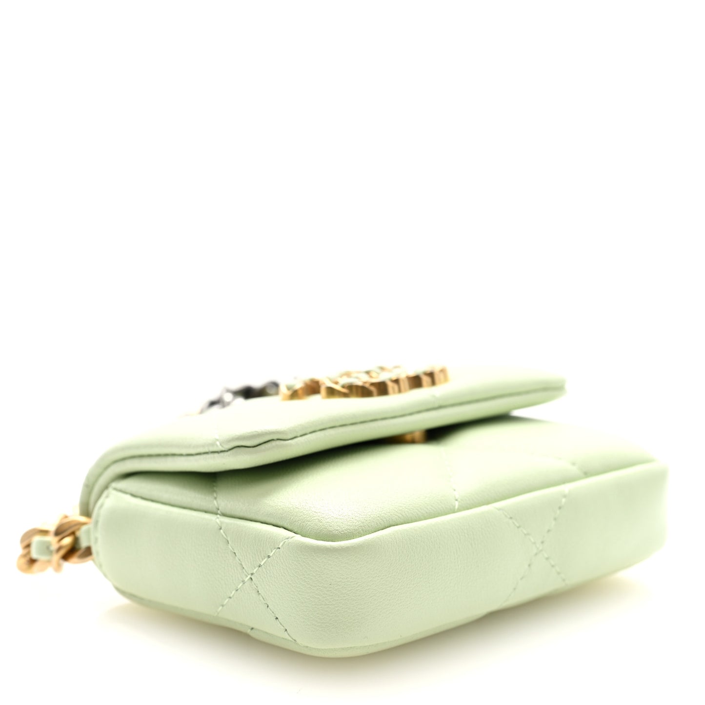 Lambskin Quilted Chanel 19 Flap Mini Shoulder Bag Light Green