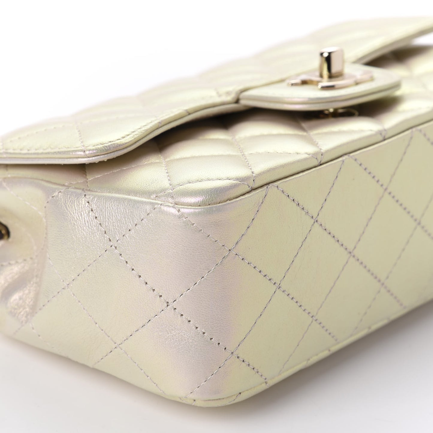 Iridescent Lambskin Quilted Mini Rectangular Flap Ivory