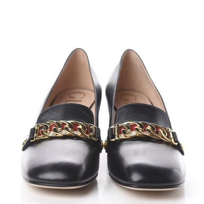 Gucci Malaga Kid Sylvie Web Chain Mid Heel Loafers 38 Black 3 of 7