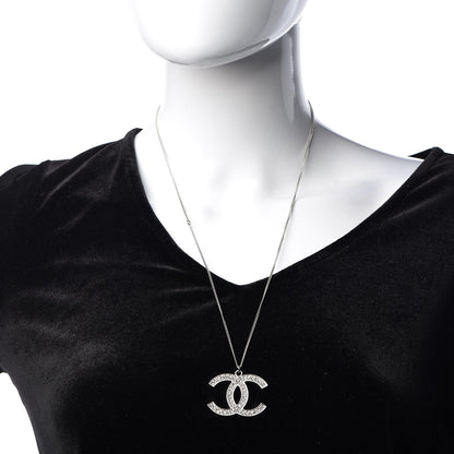 Chanel Crystal CC Pendant Necklace Silver 2 of 6