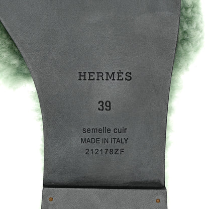 Hermes Woolskin Oran Sandals 39 Vert D’Eau 6 of 8