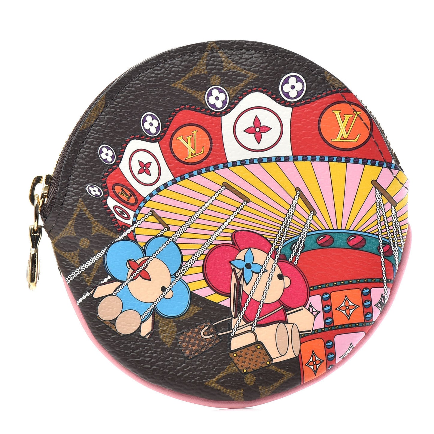 Monogram 2020 Christmas Animation Swing Ride Round Coin Purse Pink Poppy