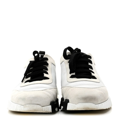 Hermes Sport Goatskin Suede Goatskin Bouncing Sneakers 40 White Black 3 of 10