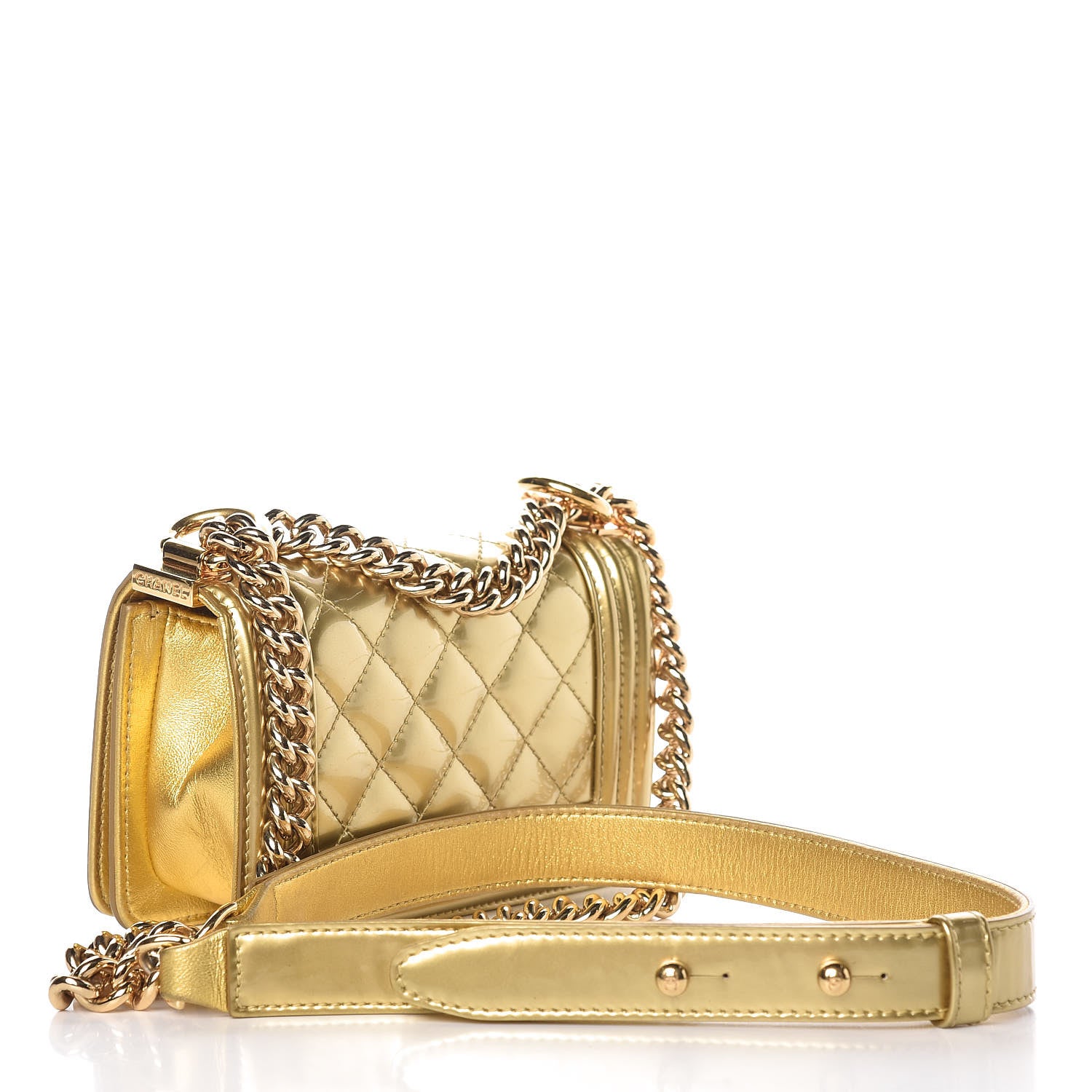 Chanel Metallic Patent Calfskin Quilted Mini Boy Flap Gold 3 of 10