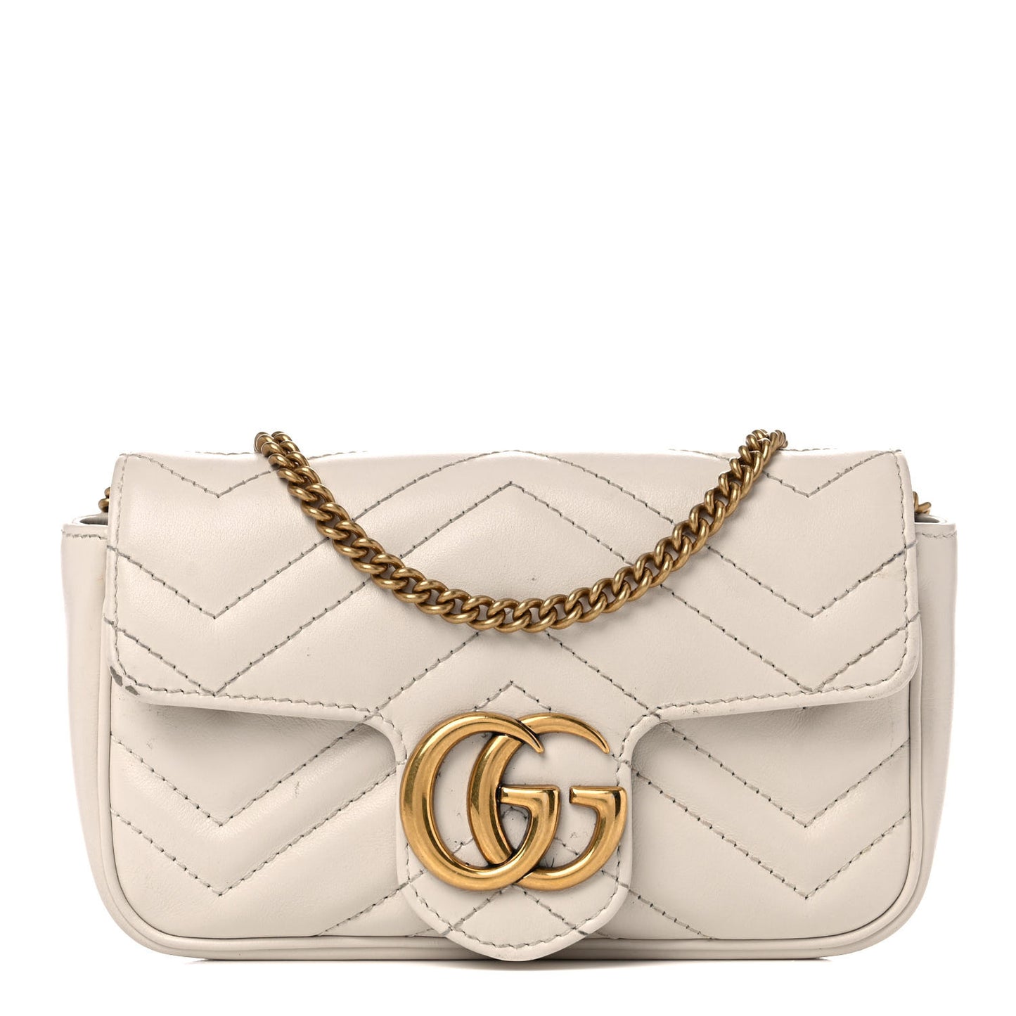 Calfskin Matelasse Super Mini GG Marmont Shoulder Bag White