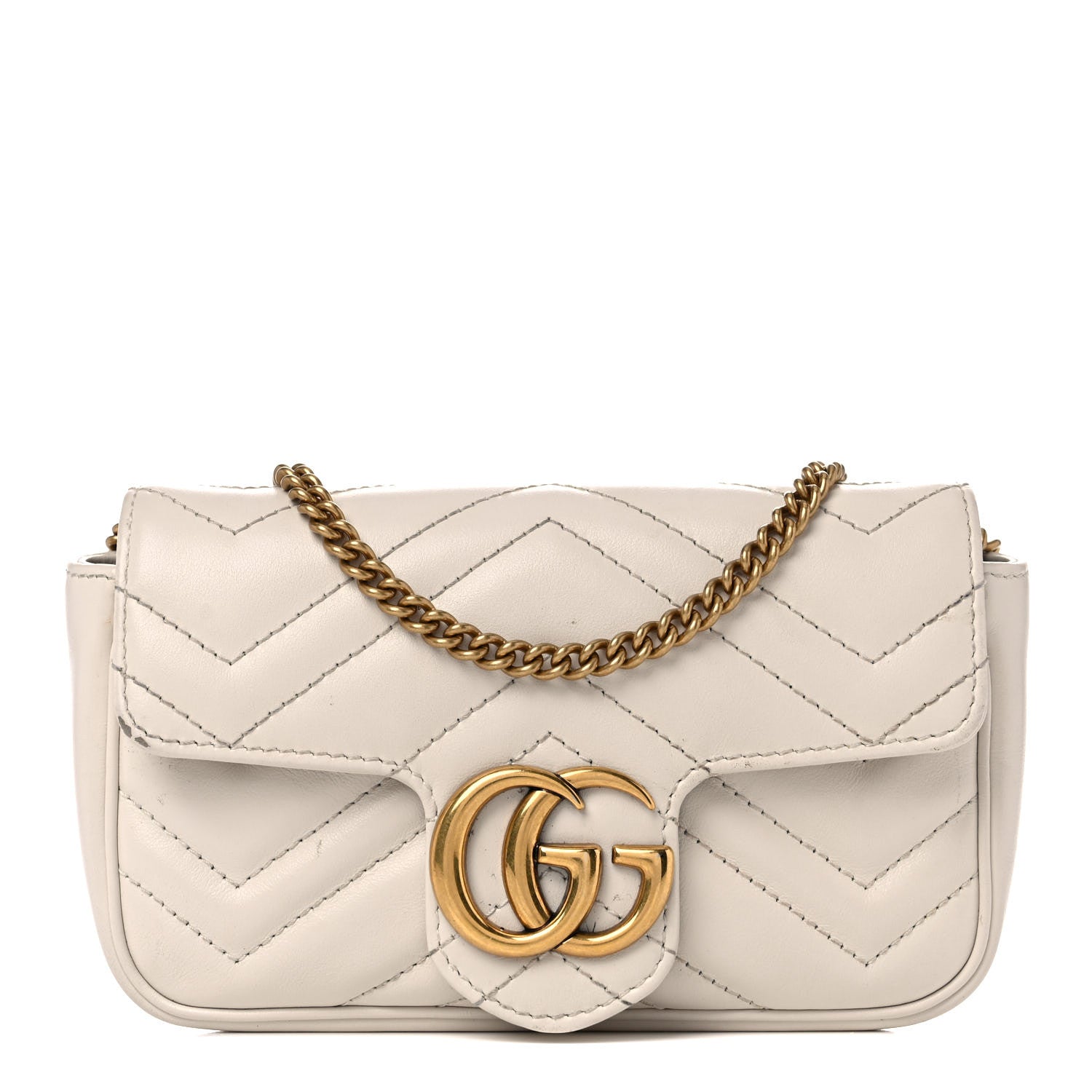 Gucci Calfskin Matelasse Super Mini GG Marmont Shoulder Bag White 1 of 15