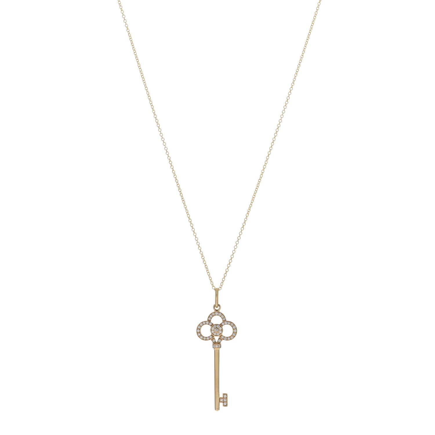 Tiffany 18K Yellow Gold Diamond Crown Key Pendant Necklace 1 of 5