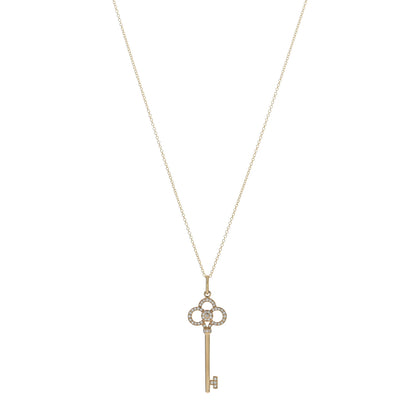 Tiffany 18K Yellow Gold Diamond Crown Key Pendant Necklace 1 of 5
