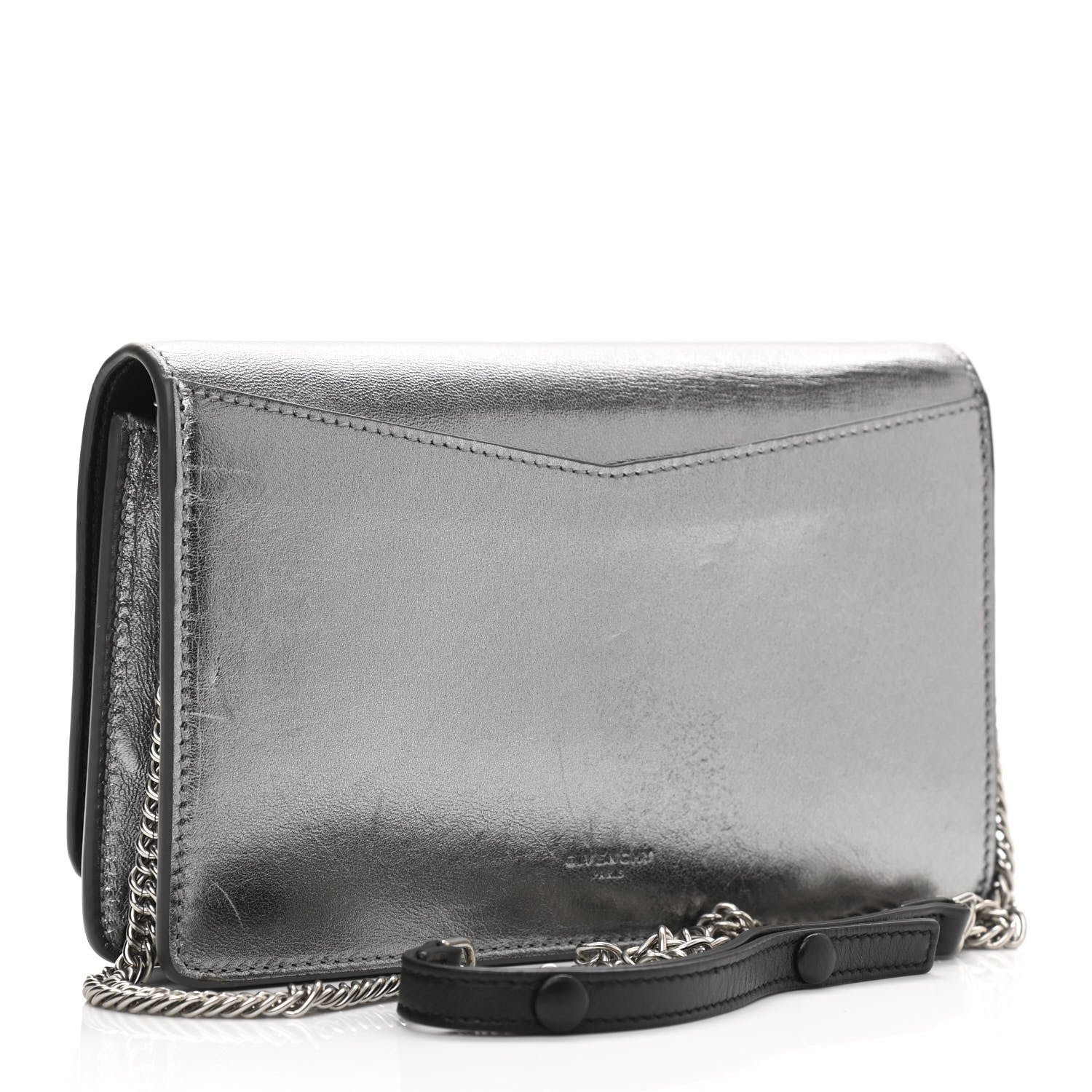 Givenchy Metallic Lambskin Logo Chain Wallet Silver 3 of 10