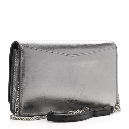 Givenchy Metallic Lambskin Logo Chain Wallet Silver 3 of 10
