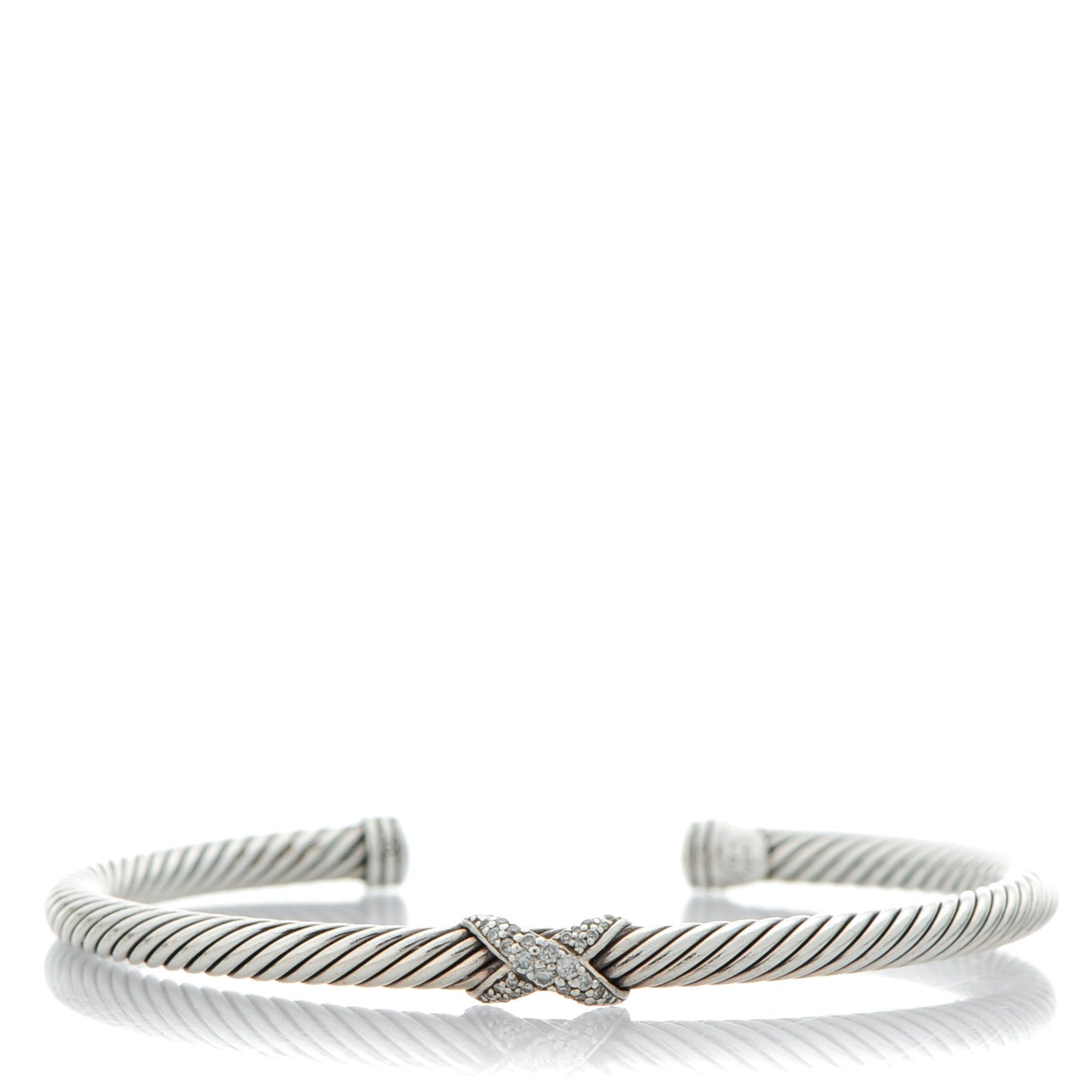 David Yurman Sterling Silver Diamond 4mm X Cable Bracelet 1 of 4