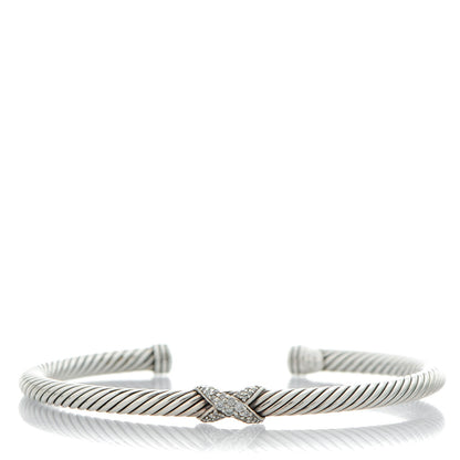 David Yurman Sterling Silver Diamond 4mm X Cable Bracelet 1 of 4