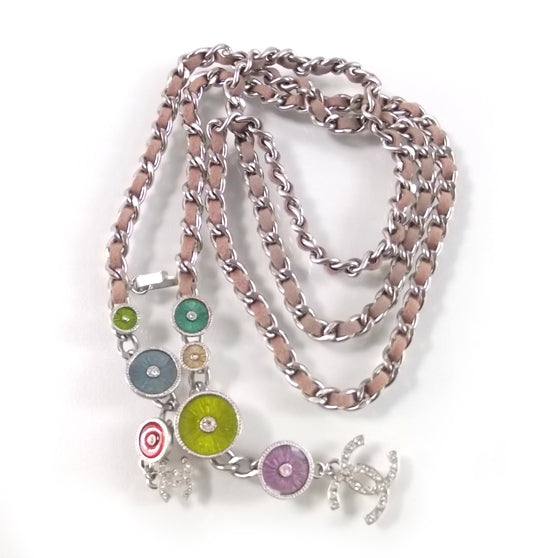 Leather Silver Chain Link Belt Multicolor