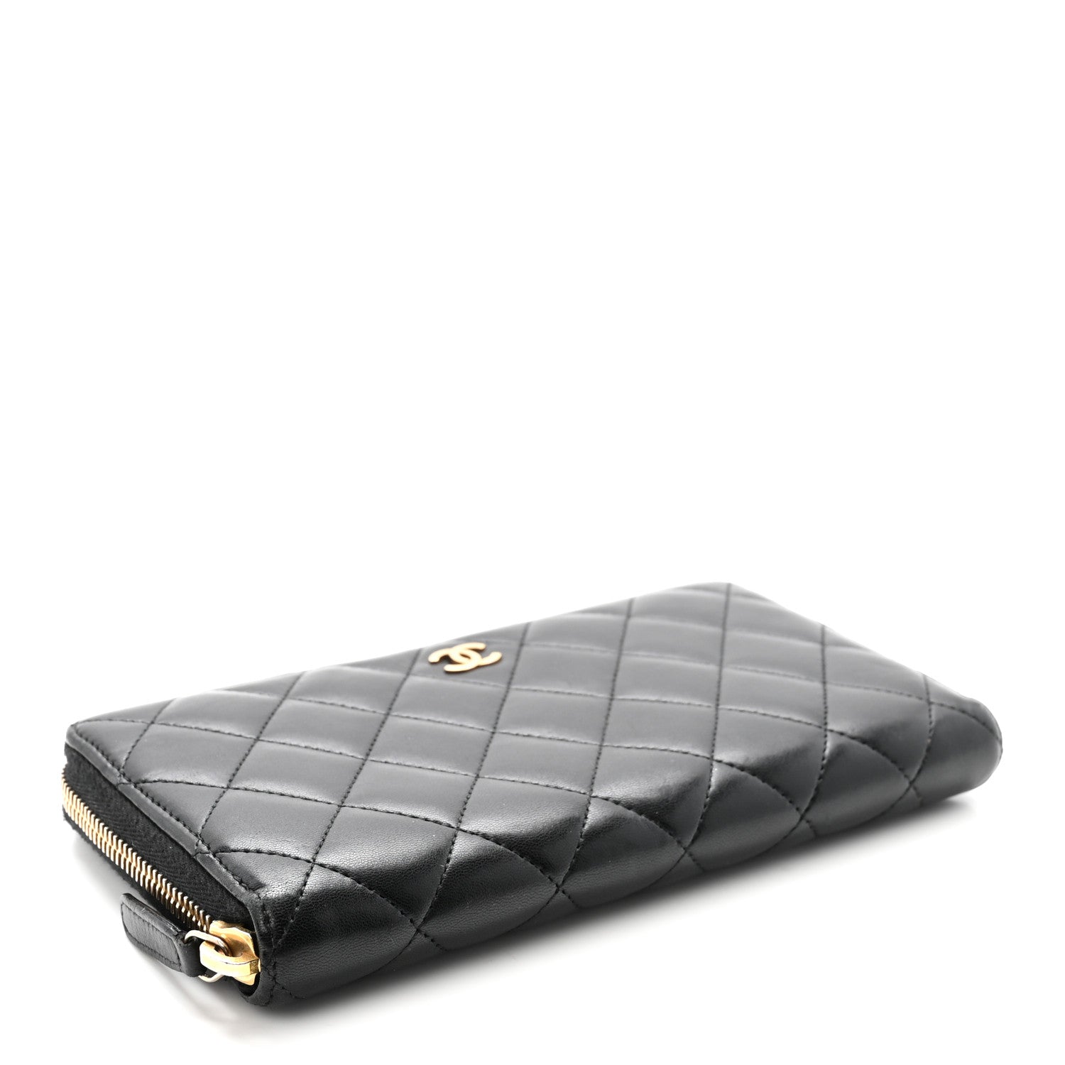 Chanel Lambskin Quilted Large Gusset Zip Around Wallet Black 4 of 8
