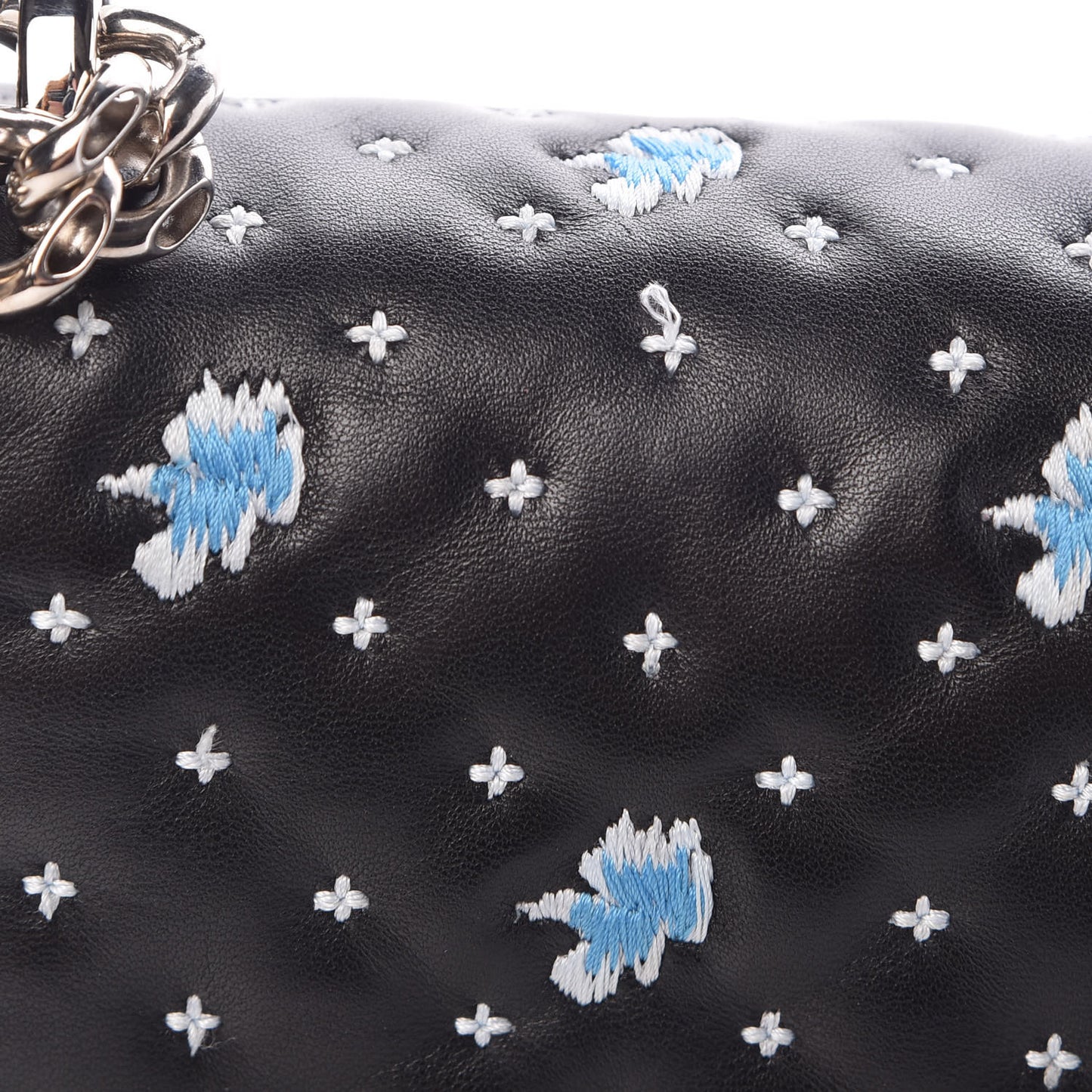 Lambskin Embroidered Medium Diorama Flap Bag Black