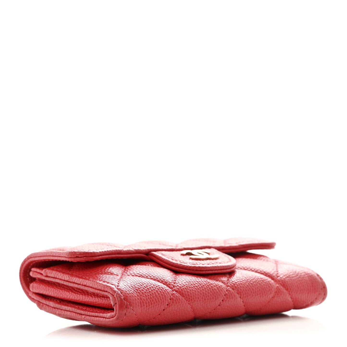 Caviar Quilted Flap Card Holder Wallet Red
