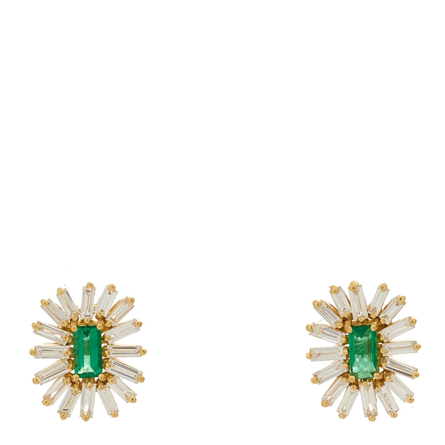 Suzanne Kalan 18K Yellow Gold Diamond Emerald Bold Spark Stud Earrings 2 of 6