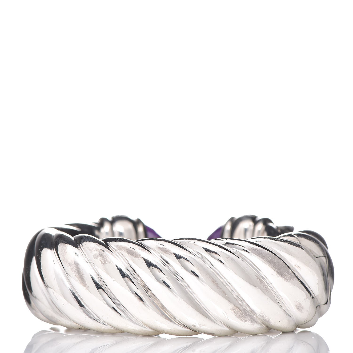 David Yurman Sterling Silver Amethyst Tsavorite 25mm Waverly Bracelet 3 of 4