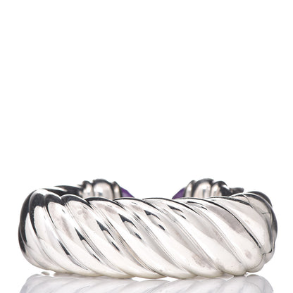 David Yurman Sterling Silver Amethyst Tsavorite 25mm Waverly Bracelet 3 of 4