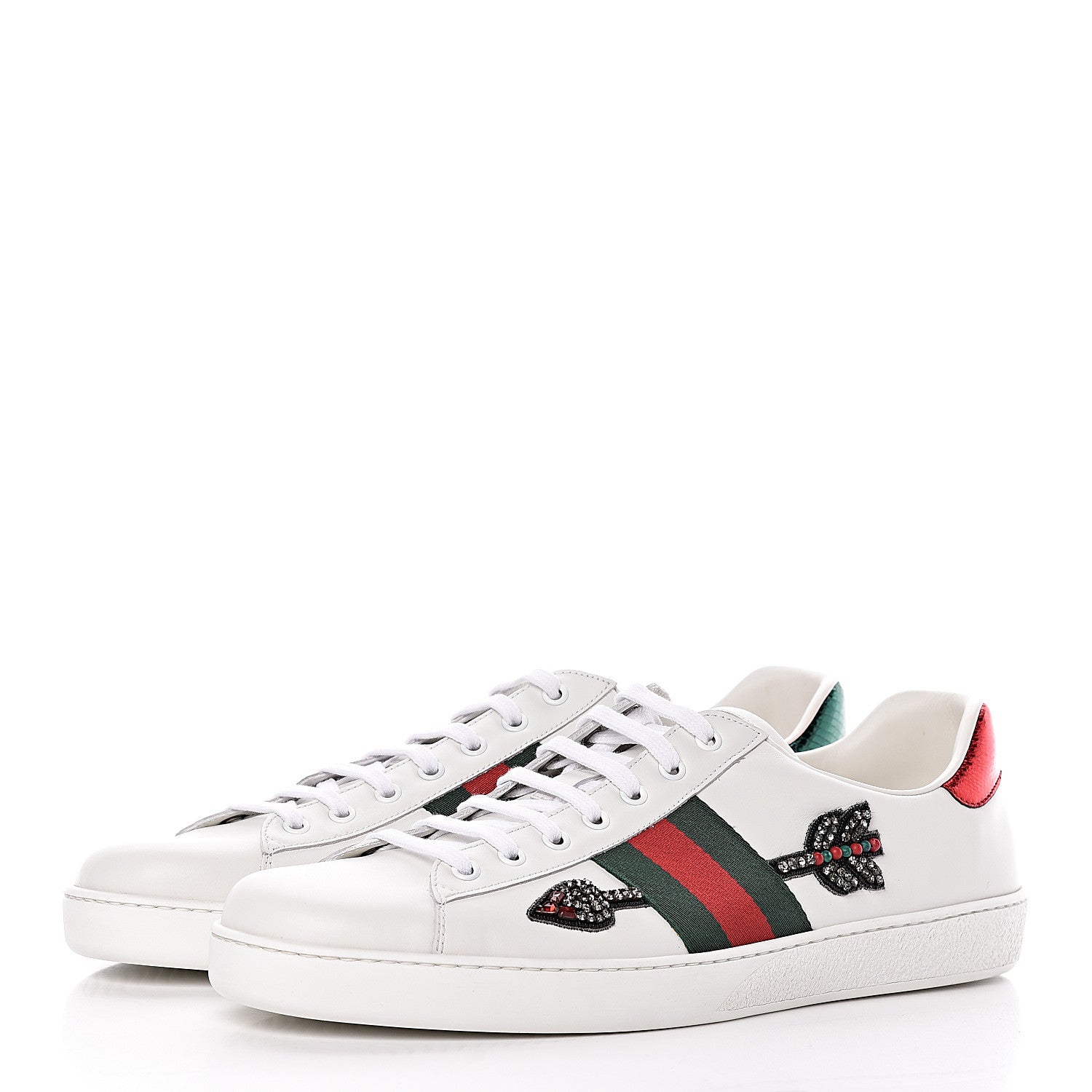Gucci Calfskin Web Studded Mens Arrow Ace Sneakers 12 White 3 of 9