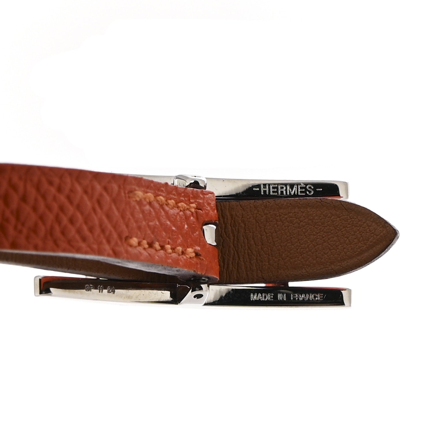 Hermes Epsom Swift Behapi Double Tour Reversible Bracelet XS Orange Gold 4 of 6