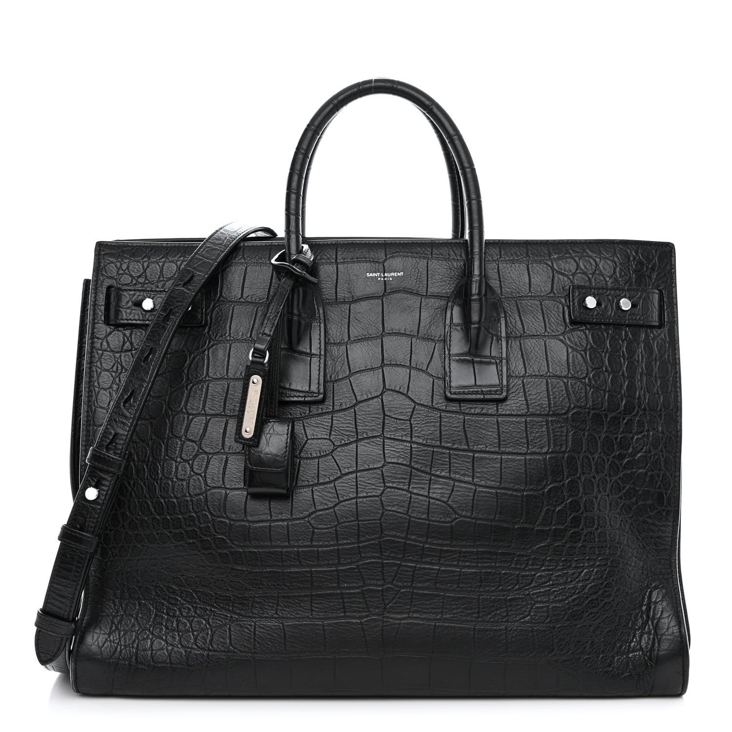 Calfskin Crocodile Embossed Large Souple Sac De Jour Black