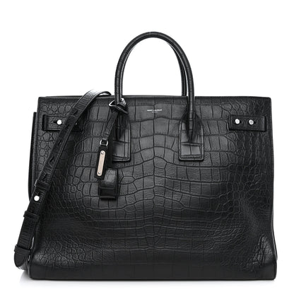 Saint Laurent Calfskin Crocodile Embossed Large Souple Sac De Jour Black 1 of 13