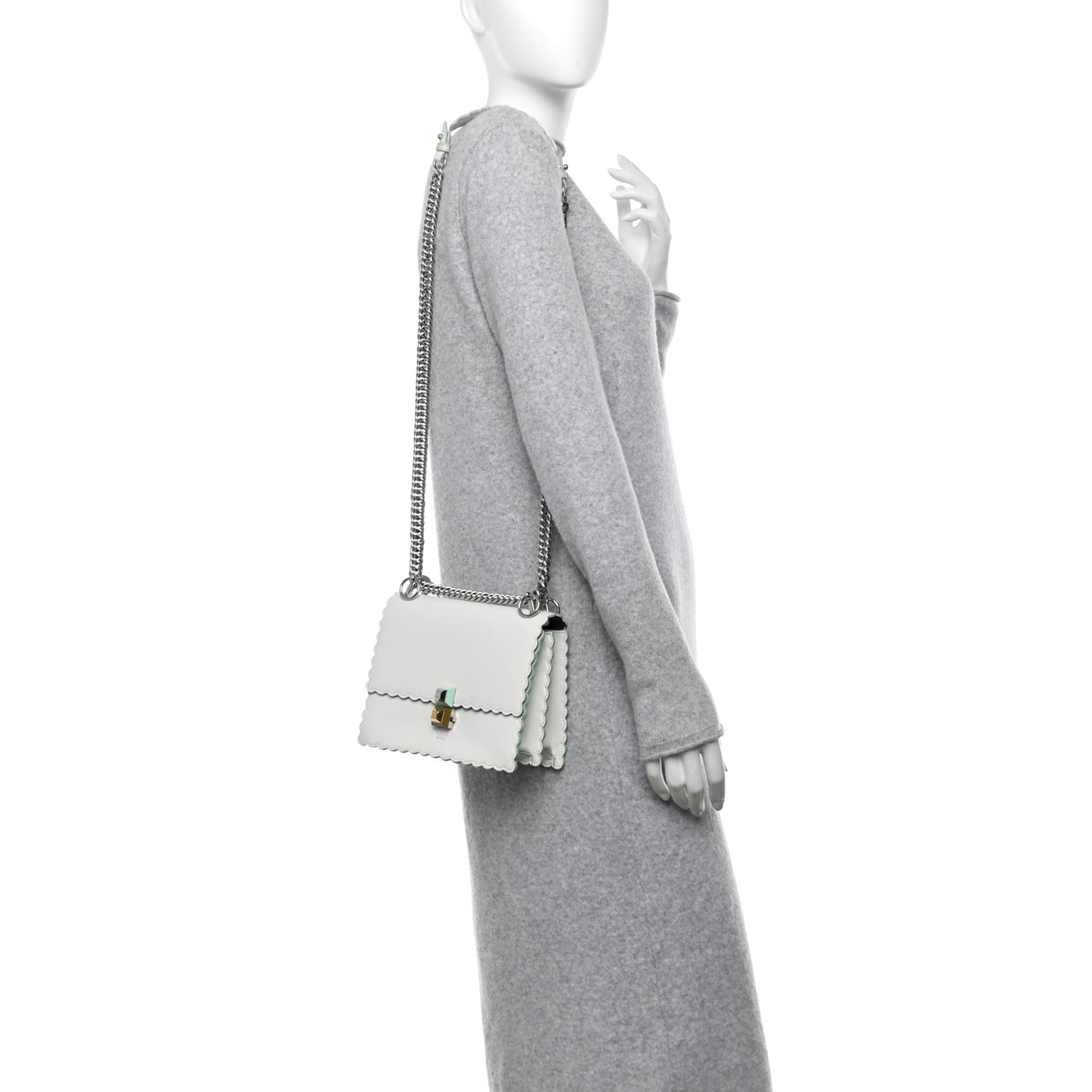Vitello Liberty Scalloped Studded Small Kan I Shoulder Bag White