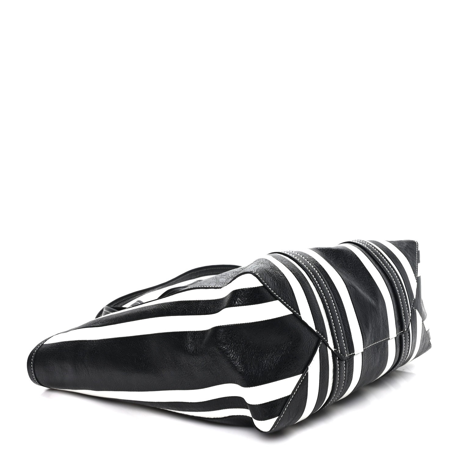 Balenciaga Agneau Arena Striped Patchwork Large Barbes East West Shopper Black White 4 of 11