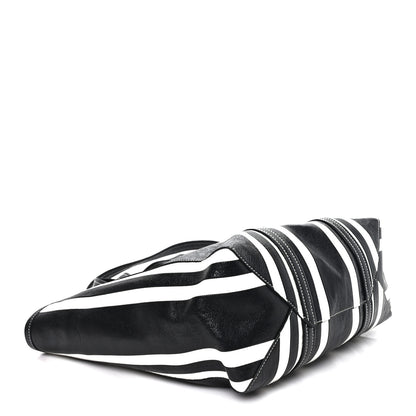 Balenciaga Agneau Arena Striped Patchwork Large Barbes East West Shopper Black White 4 of 11