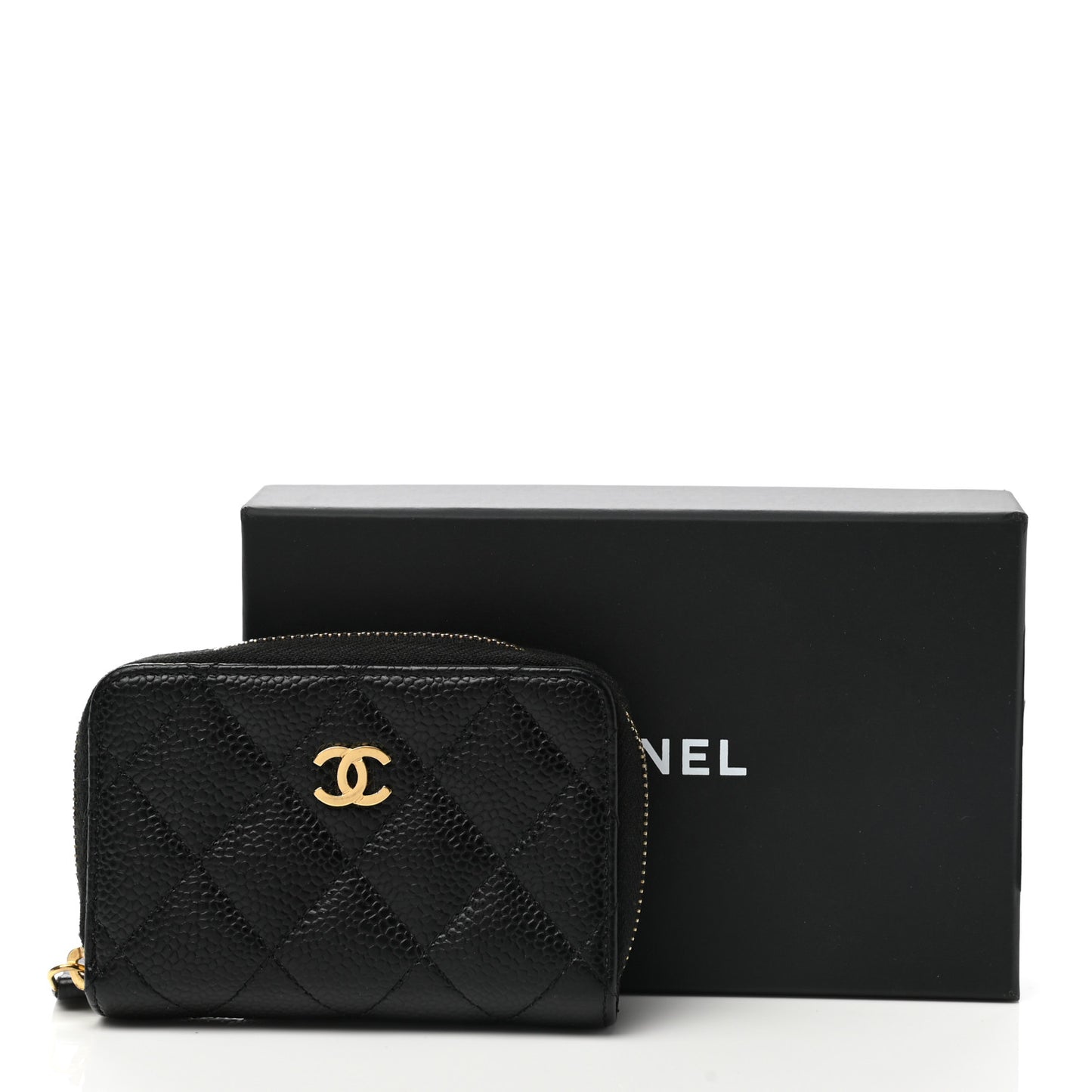 Caviar Quilted Zip Coin Purse Black