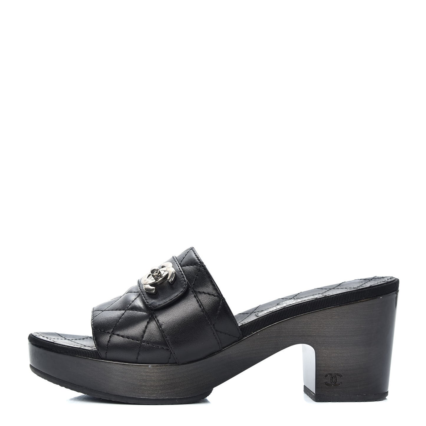 Lambskin Quilted Wooden Mules 38.5 Black